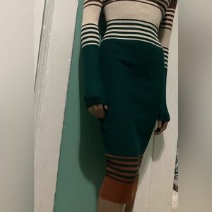 Madden Girl Brown and Teal Striped Knitted dress